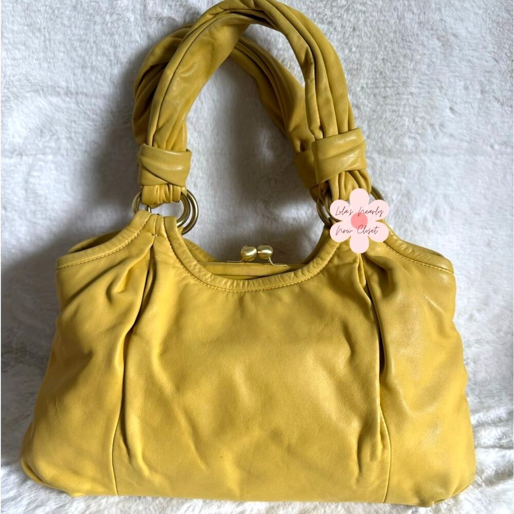 COACH y2k Parker Hobo Handbag Kisslock Yellow Leather Shoulder Bag Purse - Picture 2 of 10